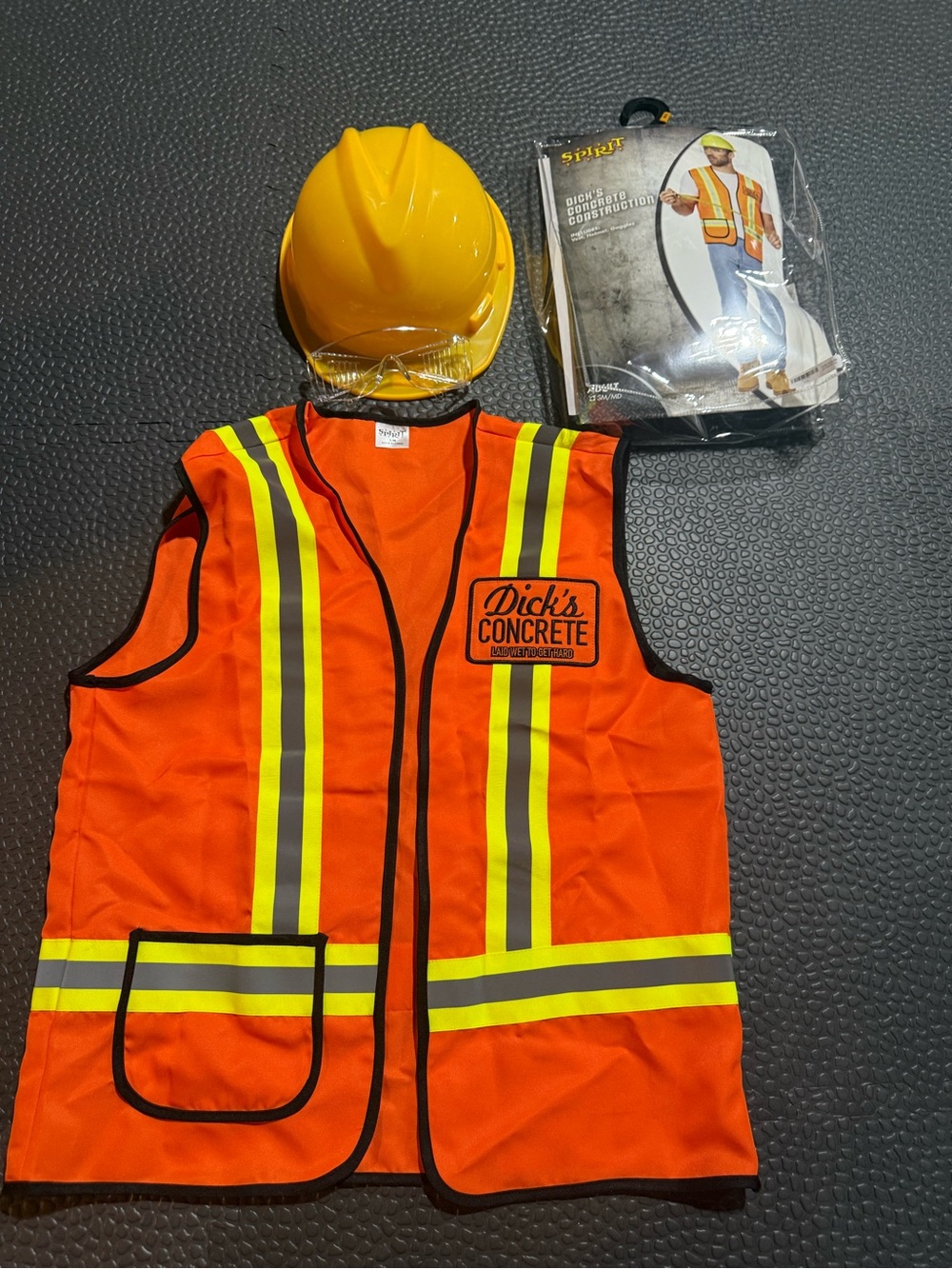 Men Women Spirit Orange Construction Vest and Yellow Hard Hat Costume
